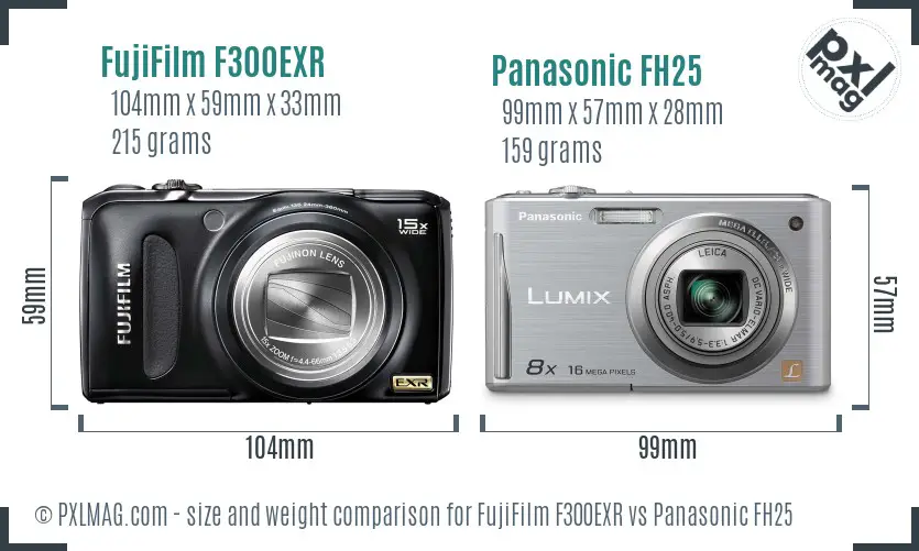 FujiFilm F300EXR vs Panasonic FH25 size comparison