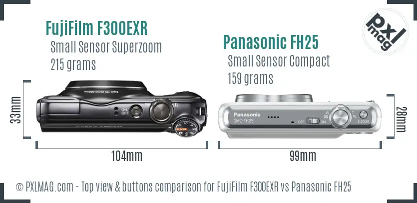 FujiFilm F300EXR vs Panasonic FH25 top view buttons comparison