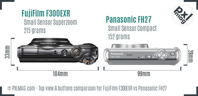 FujiFilm F300EXR vs Panasonic FH27 top view buttons comparison FujiFilm F300EXR vs Panasonic FH27 top view buttons comparison