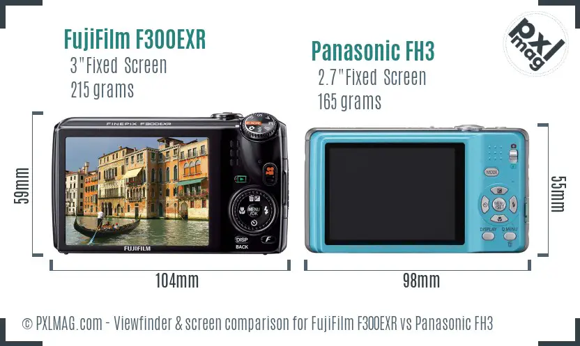 FujiFilm F300EXR vs Panasonic FH3 Screen and Viewfinder comparison