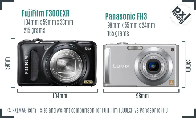 FujiFilm F300EXR vs Panasonic FH3 size comparison