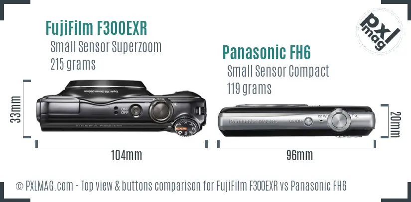 FujiFilm F300EXR vs Panasonic FH6 top view buttons comparison