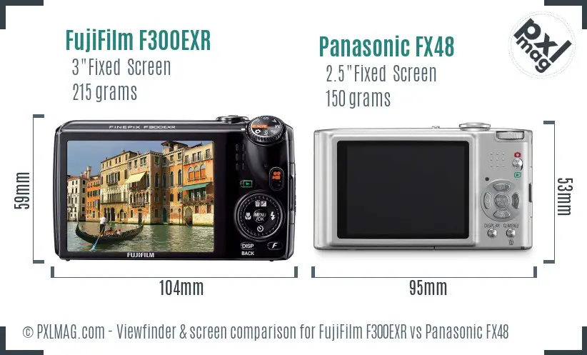 FujiFilm F300EXR vs Panasonic FX48 Screen and Viewfinder comparison