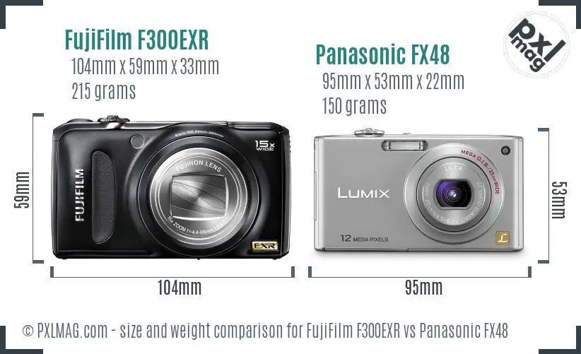 FujiFilm F300EXR vs Panasonic FX48 size comparison