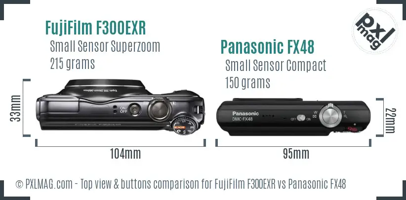 FujiFilm F300EXR vs Panasonic FX48 top view buttons comparison