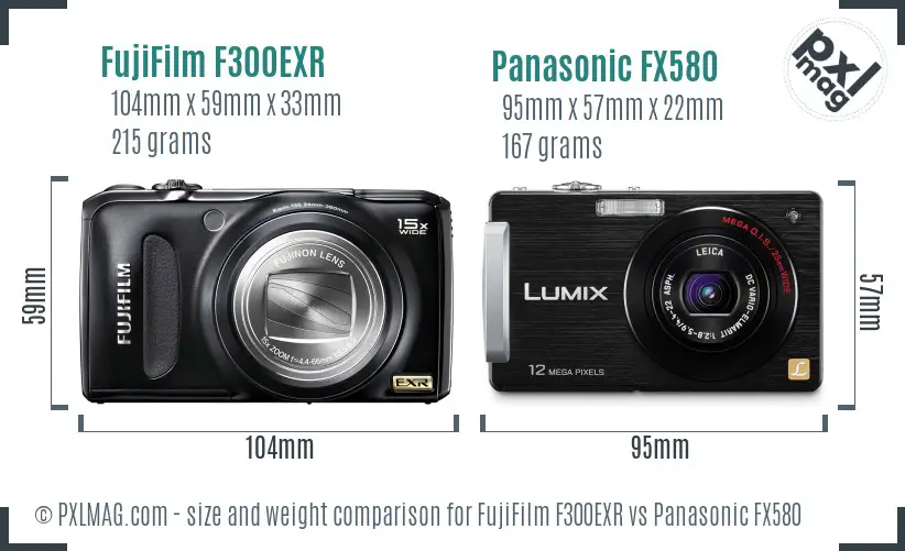 FujiFilm F300EXR vs Panasonic FX580 size comparison
