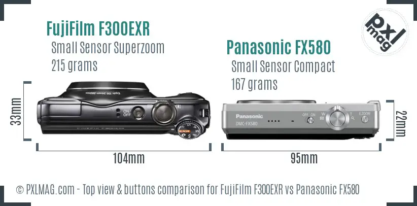 FujiFilm F300EXR vs Panasonic FX580 top view buttons comparison
