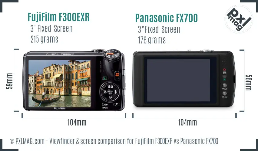 FujiFilm F300EXR vs Panasonic FX700 Screen and Viewfinder comparison