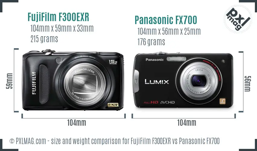 FujiFilm F300EXR vs Panasonic FX700 size comparison