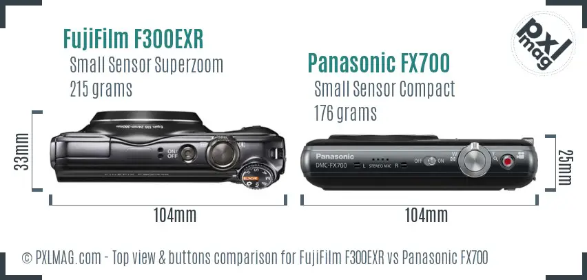 FujiFilm F300EXR vs Panasonic FX700 top view buttons comparison