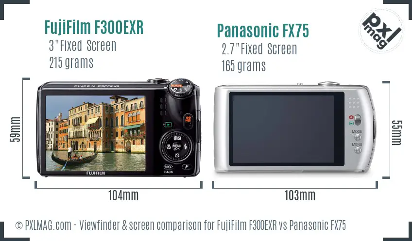 FujiFilm F300EXR vs Panasonic FX75 Screen and Viewfinder comparison