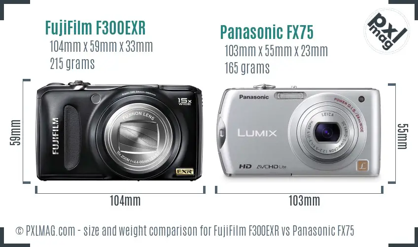 FujiFilm F300EXR vs Panasonic FX75 size comparison