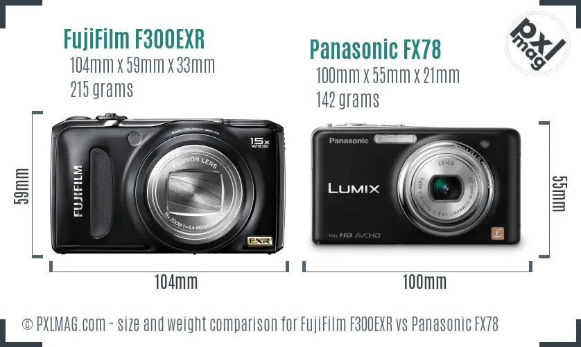 FujiFilm F300EXR vs Panasonic FX78 size comparison FujiFilm F300EXR vs Panasonic FX78 size comparison