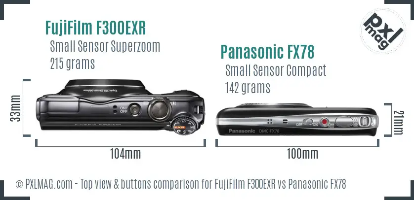 FujiFilm F300EXR vs Panasonic FX78 top view buttons comparison FujiFilm F300EXR vs Panasonic FX78 top view buttons comparison