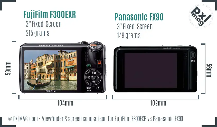 FujiFilm F300EXR vs Panasonic FX90 Screen and Viewfinder comparison
