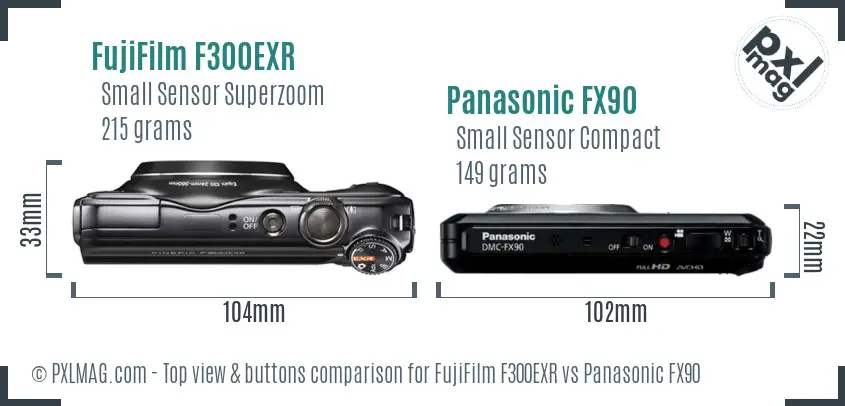 FujiFilm F300EXR vs Panasonic FX90 top view buttons comparison