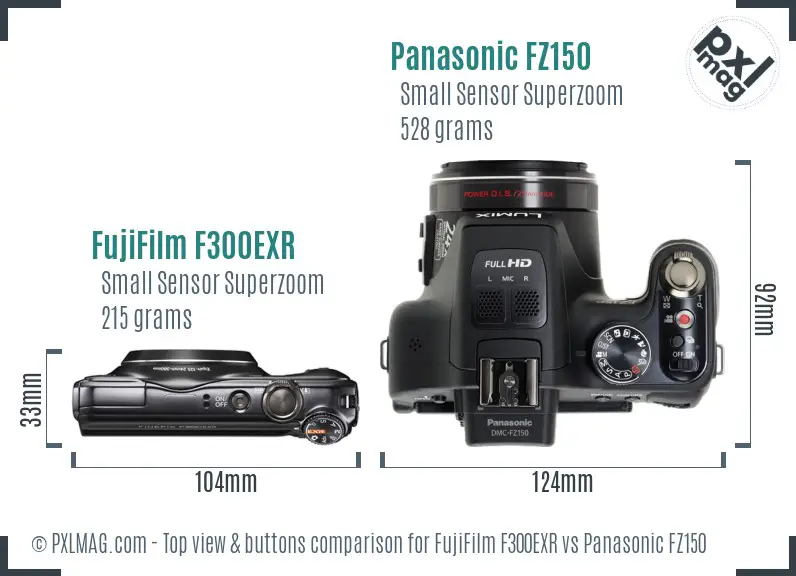 FujiFilm F300EXR vs Panasonic FZ150 top view buttons comparison