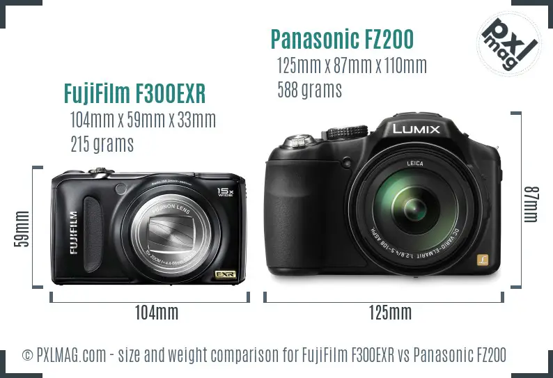 FujiFilm F300EXR vs Panasonic FZ200 size comparison