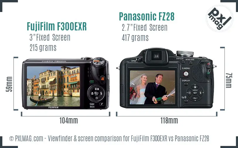 FujiFilm F300EXR vs Panasonic FZ28 Screen and Viewfinder comparison
