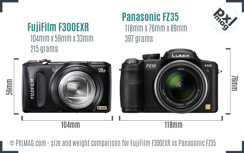 FujiFilm F300EXR vs Panasonic FZ35 size comparison FujiFilm F300EXR vs Panasonic FZ35 size comparison