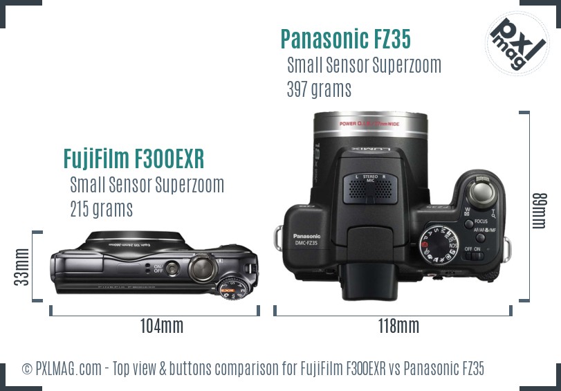 FujiFilm F300EXR vs Panasonic FZ35 top view buttons comparison