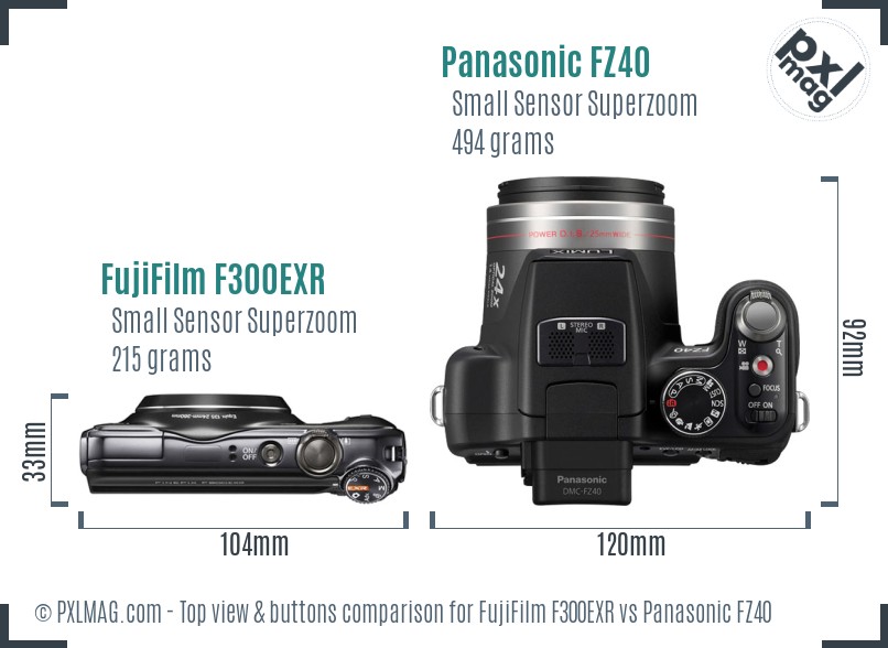 FujiFilm F300EXR vs Panasonic FZ40 top view buttons comparison