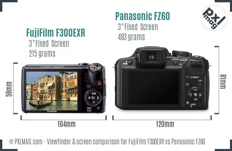 FujiFilm F300EXR vs Panasonic FZ60 Screen and Viewfinder comparison