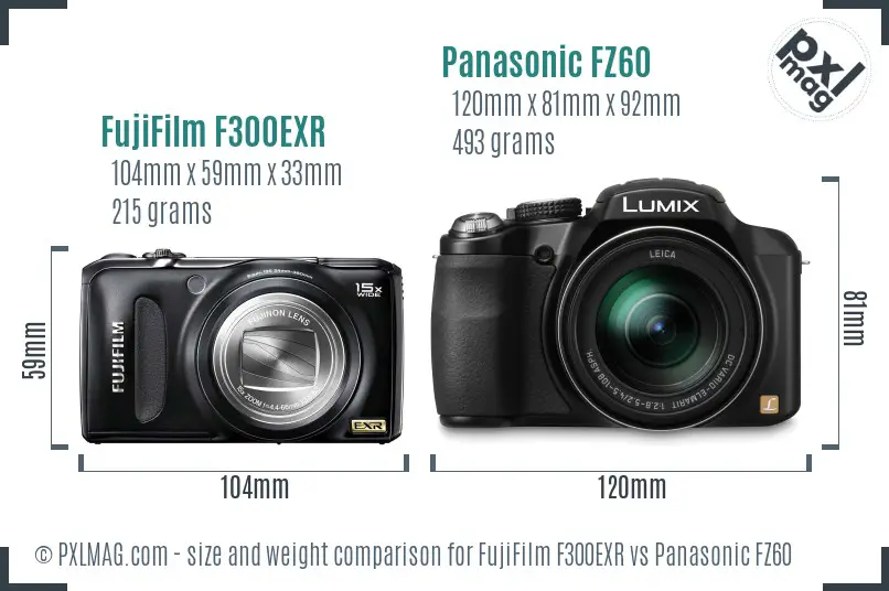 FujiFilm F300EXR vs Panasonic FZ60 size comparison FujiFilm F300EXR vs Panasonic FZ60 size comparison