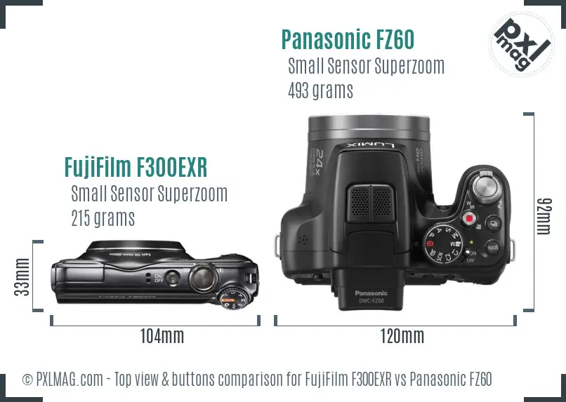 FujiFilm F300EXR vs Panasonic FZ60 top view buttons comparison