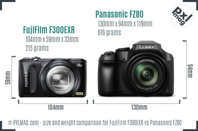 FujiFilm F300EXR vs Panasonic FZ80 size comparison