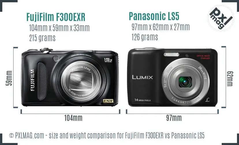 FujiFilm F300EXR vs Panasonic LS5 size comparison