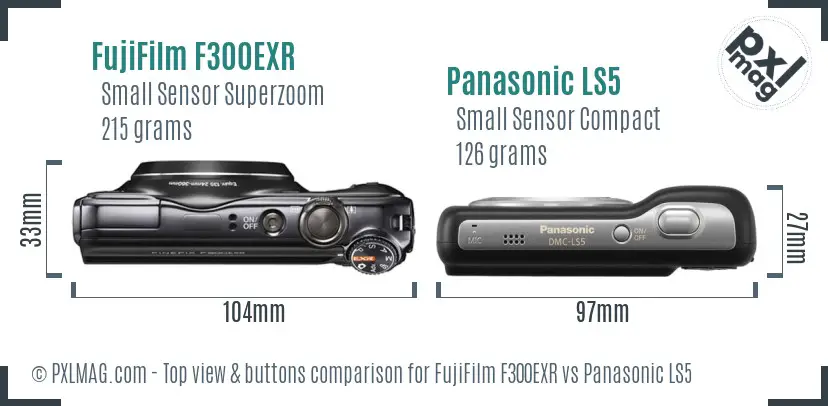 FujiFilm F300EXR vs Panasonic LS5 top view buttons comparison