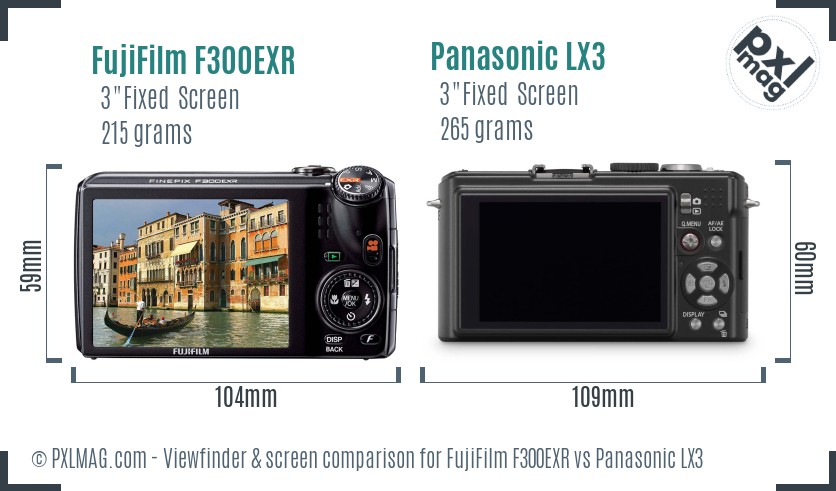 FujiFilm F300EXR vs Panasonic LX3 Screen and Viewfinder comparison