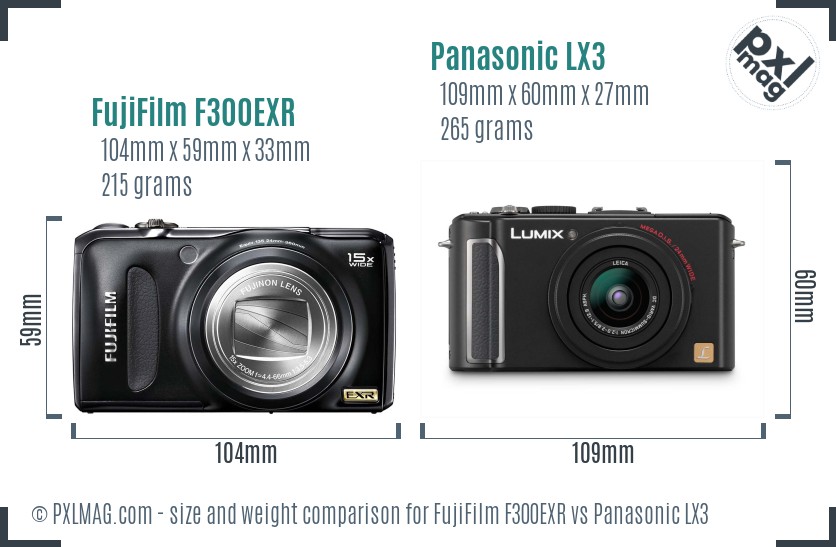 FujiFilm F300EXR vs Panasonic LX3 size comparison