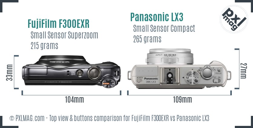 FujiFilm F300EXR vs Panasonic LX3 top view buttons comparison