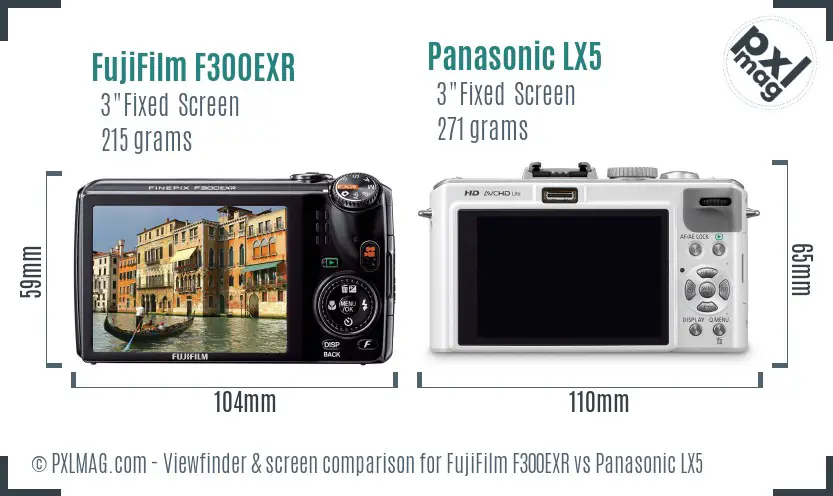 FujiFilm F300EXR vs Panasonic LX5 Screen and Viewfinder comparison