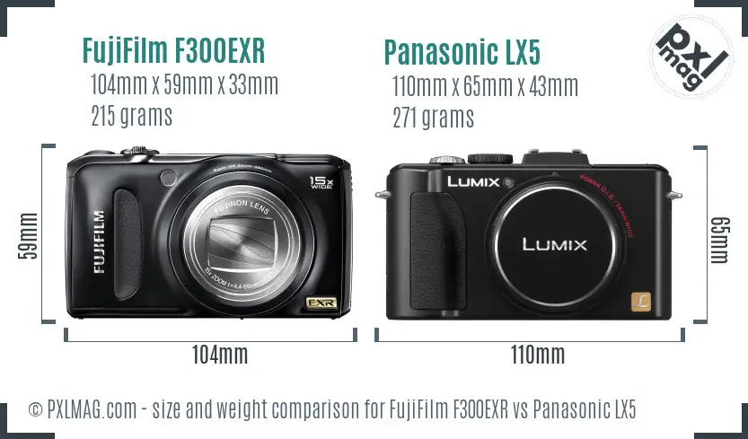 FujiFilm F300EXR vs Panasonic LX5 size comparison