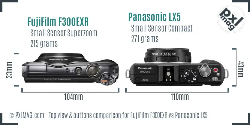FujiFilm F300EXR vs Panasonic LX5 top view buttons comparison