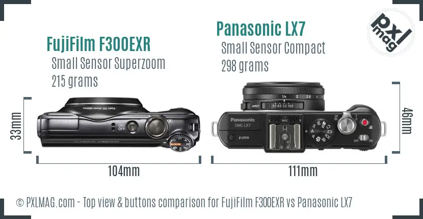 FujiFilm F300EXR vs Panasonic LX7 top view buttons comparison FujiFilm F300EXR vs Panasonic LX7 top view buttons comparison
