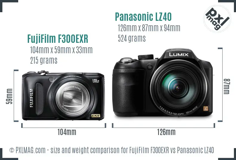 FujiFilm F300EXR vs Panasonic LZ40 size comparison FujiFilm F300EXR vs Panasonic LZ40 size comparison