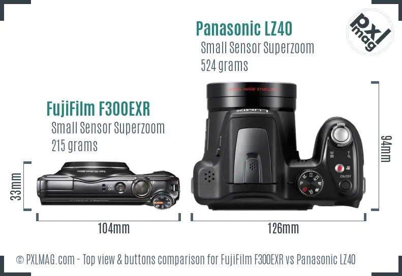 FujiFilm F300EXR vs Panasonic LZ40 top view buttons comparison FujiFilm F300EXR vs Panasonic LZ40 top view buttons comparison