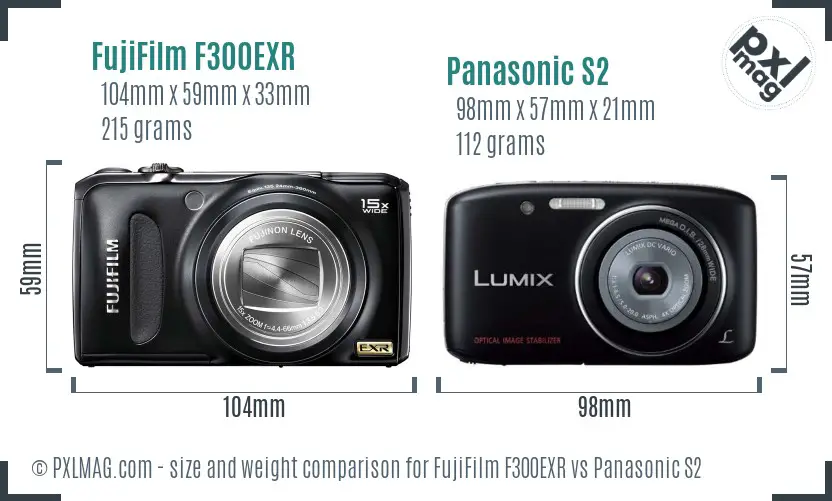 FujiFilm F300EXR vs Panasonic S2 size comparison FujiFilm F300EXR vs Panasonic S2 size comparison
