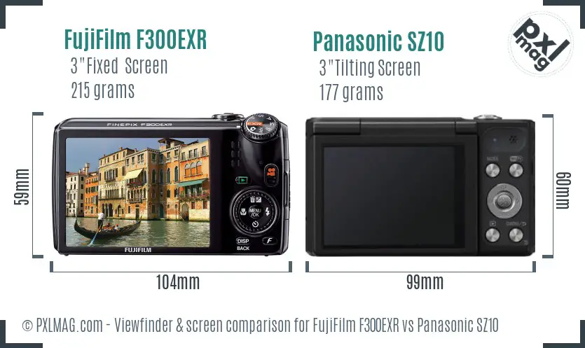 FujiFilm F300EXR vs Panasonic SZ10 Screen and Viewfinder comparison