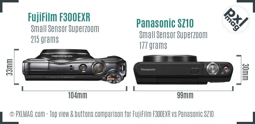 FujiFilm F300EXR vs Panasonic SZ10 top view buttons comparison