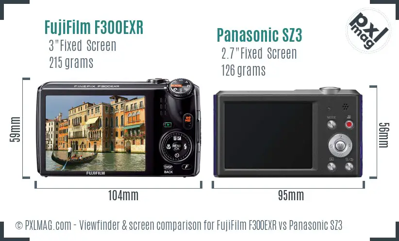 FujiFilm F300EXR vs Panasonic SZ3 Screen and Viewfinder comparison