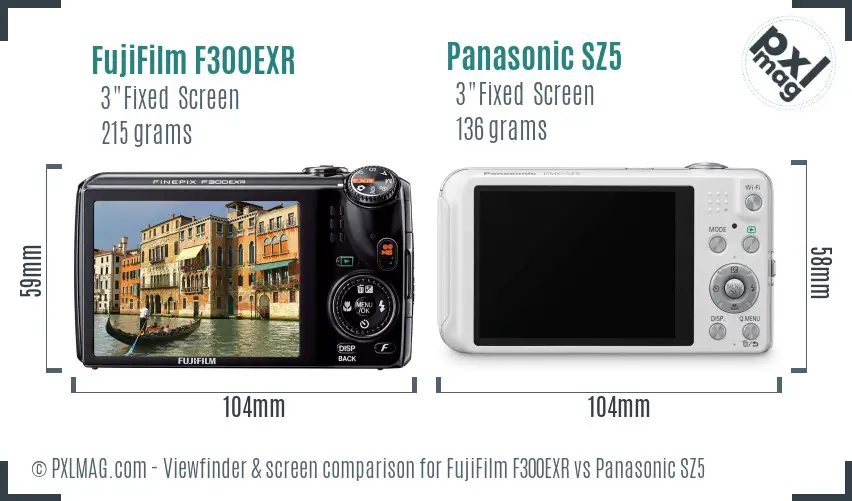 FujiFilm F300EXR vs Panasonic SZ5 Screen and Viewfinder comparison