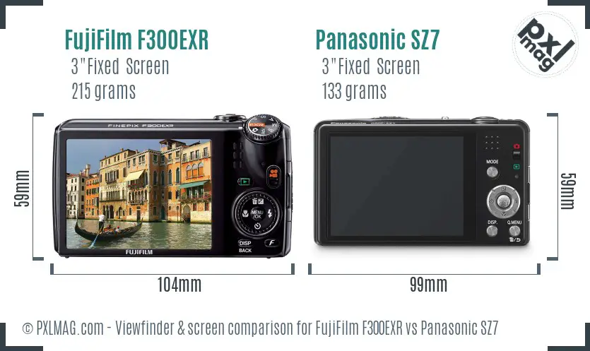 FujiFilm F300EXR vs Panasonic SZ7 Screen and Viewfinder comparison