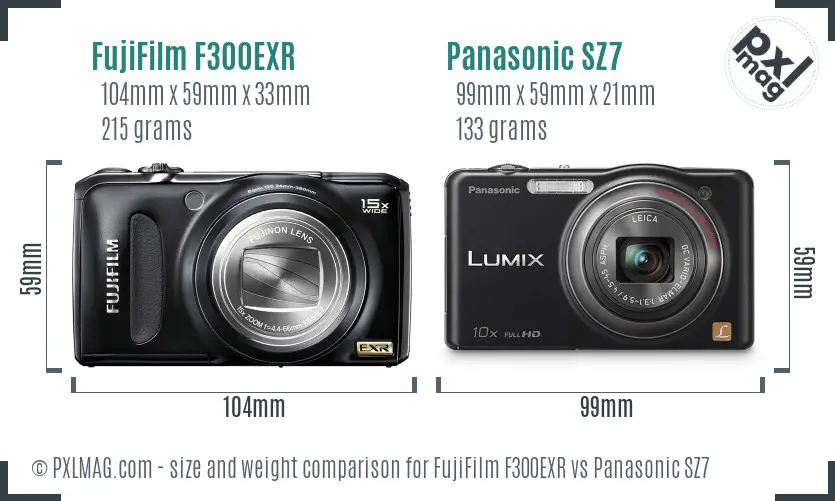 FujiFilm F300EXR vs Panasonic SZ7 size comparison