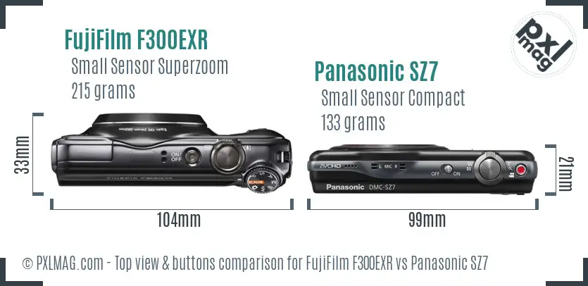 FujiFilm F300EXR vs Panasonic SZ7 top view buttons comparison