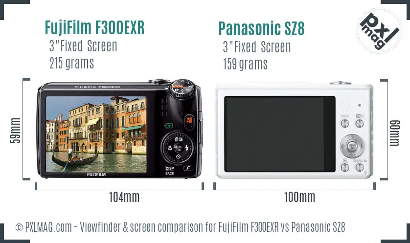 FujiFilm F300EXR vs Panasonic SZ8 Screen and Viewfinder comparison